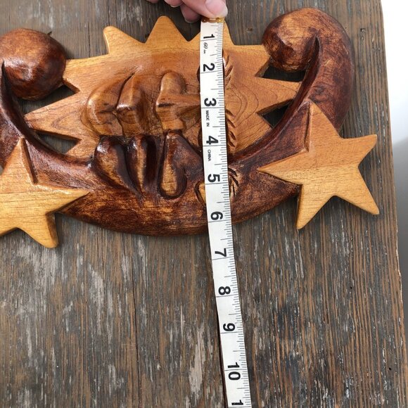 Handcarved Wooden Celestial Sun Moon Stars Wall Hanging Plaque Sculpture - Picture 6 of 6